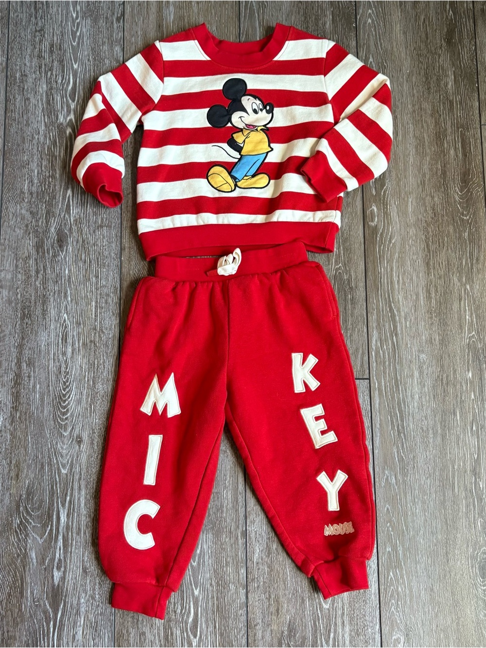 Disney Mickey Mouse Red Striped Kids Sweatshirt & Joggers Set